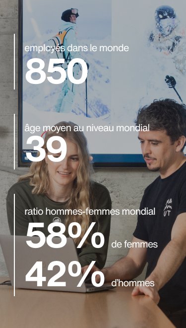 Two people analyzing demographic statistics on a laptop, focusing on age, locations, and gender ratio, relevant to Mammut's customer data.